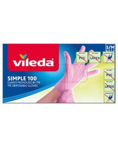 Vileda Simple hygienické rukavice S/M ružové nepudrované 100ks